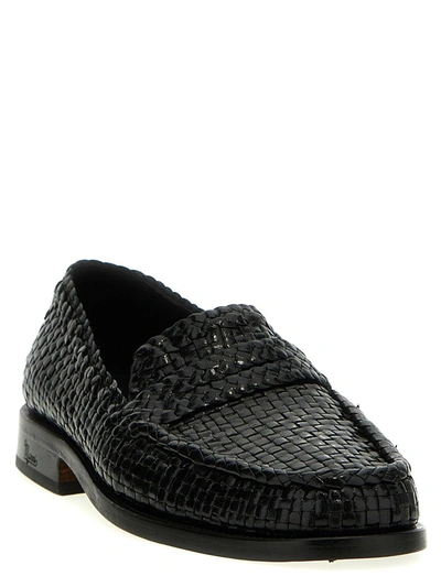 Shop Marni Braided Leather Loafers In Black
