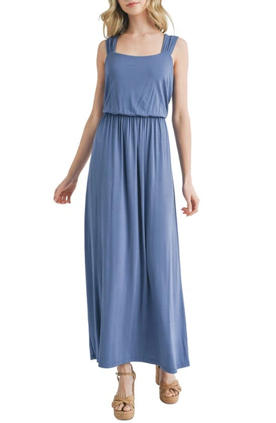 Shop Mila Mae Square Neck Stretch Knit Sundress In Blue Solid