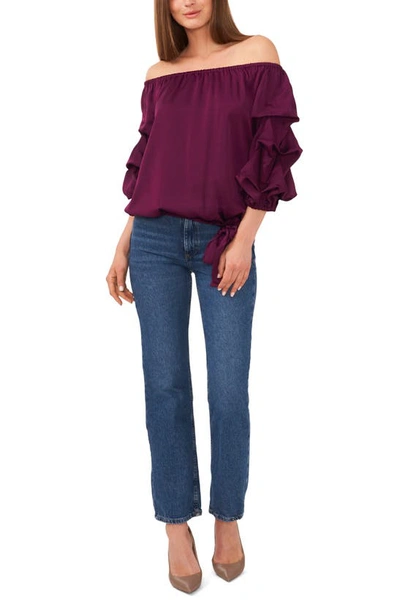 Vince Camuto Women's Off The Shoulder Bubble-sleeve Tie-front Top In Pickled Beet