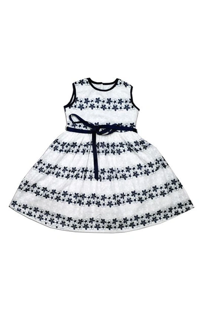 Shop Joe-ella Kids' Floral Embroidred Cotton Dress In Navy