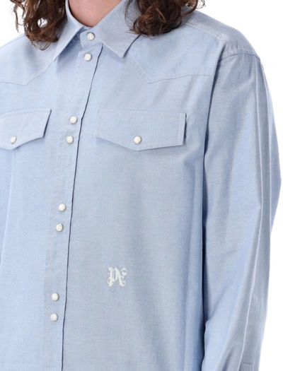 Shop Palm Angels Monogram Shirt In Blue