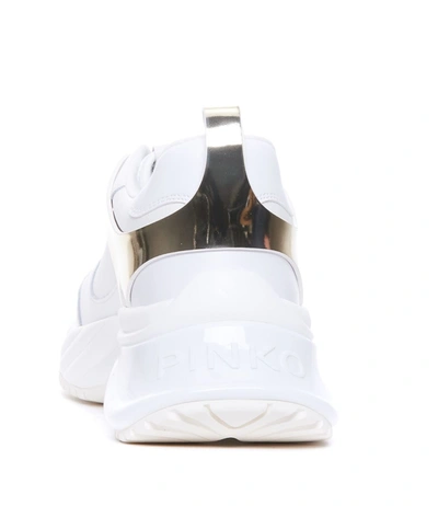 Shop Pinko White And Gold Leather Ariel Sneakers