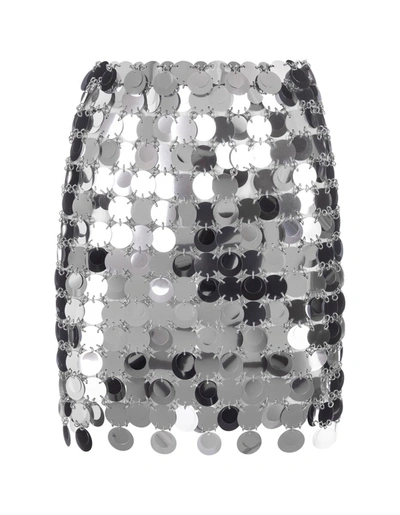 Shop Rabanne Paco  Mini Skirt With Circular Mirror Effect Discs In Silver
