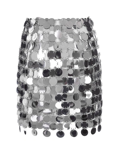 Shop Rabanne Paco  Mini Skirt With Circular Mirror Effect Discs In Silver