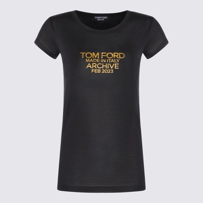 Shop Tom Ford Black And Gold Silk T-shirt