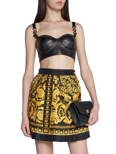 Shop Versace 'barocco' Short Skirt In Golden