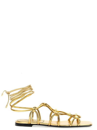 Shop Valentino Rockstud Net Sandals Gold