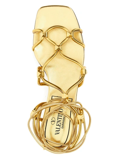 Shop Valentino Rockstud Net Sandals Gold