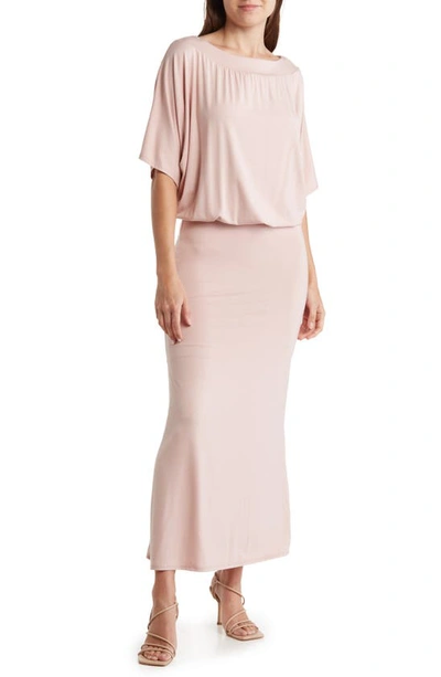 Shop Go Couture Blouson Elbow Sleeve Maxi Dress In Mauve Cupro