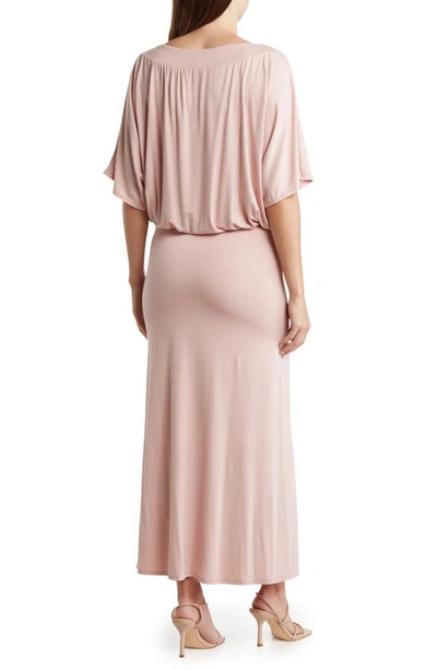 Shop Go Couture Blouson Elbow Sleeve Maxi Dress In Mauve Cupro