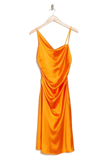 Shop Lucy Paris Pierre Ruched Satin Dress In Tangerine