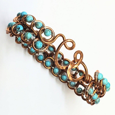 Shop Alexa Martha Designs Turquoise Copper Wire Looped Bangle In Brown