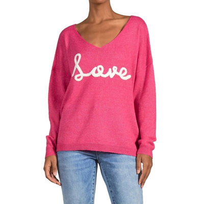 Shop Elan V-neck "love" Sweater In Pink