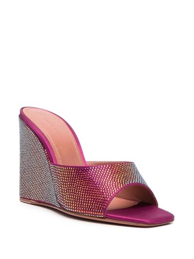 Amina Muaddi Lupita Crystal-embellished Satin Wedge Sandals In Red