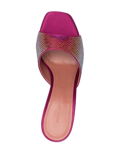 Shop Amina Muaddi Lupita Crystal Wedge Sandals In Red