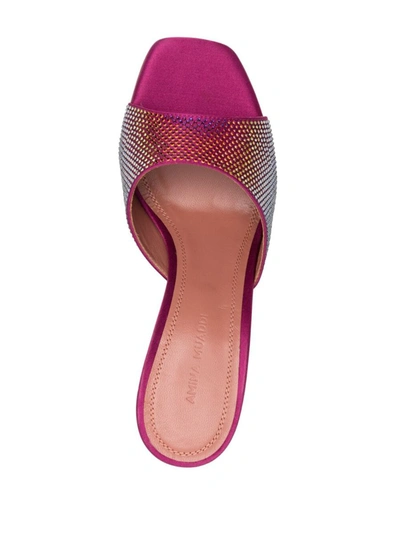 Amina Muaddi Lupita Crystal-embellished Satin Wedge Sandals In Red