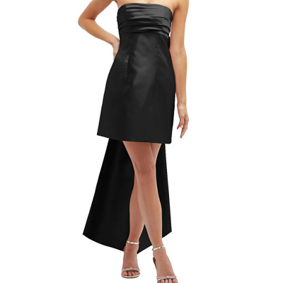 Shop Alfred Sung Strapless Satin Column Mini Dress With Oversized Bow In Black
