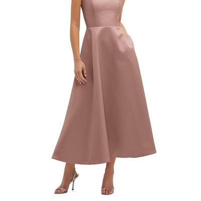 Shop Dessy Collection Square Neck Satin Midi Dress With Full Skirt & Pockets In Brown