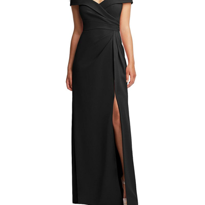 Shop After Six Cuffed Off-the-shoulder Pleated Faux Wrap Maxi Dress In Black