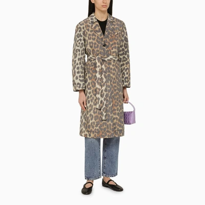 Shop Ganni Leopard Print Single-breasted Coat In Multicolor