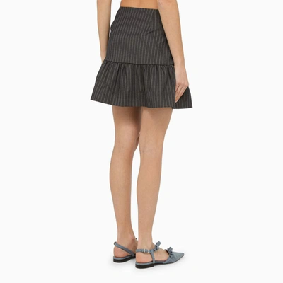 Shop Ganni Pinstripe Mini Skirt With Ruffles In Grey