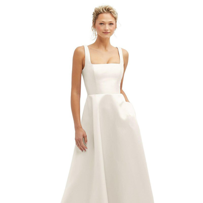 Shop Dessy Collection Square Neck Satin Midi Dress With Full Skirt & Pockets In White