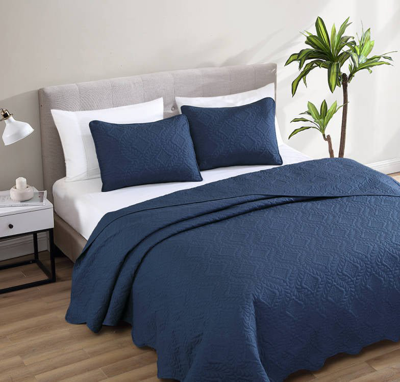 Shop The Nesting Company Ivy 3 Piece Scalloped Bedspread Set In Blue