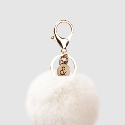 Shop Belle & Bloom Faux Fur Pom Pom Keychain In Vanilla