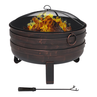Shop Sunnydaze Decor 24" Steel Cauldron Fire Pit With Spark Screen And Cover