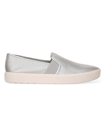 Shop Vince Women's Blair Perforated Leather Slip-on Sneakers In Silver
