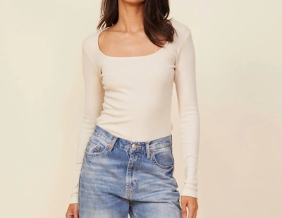 Shop Monrow 90's Rib Long Sleeve Top In Off White In Beige