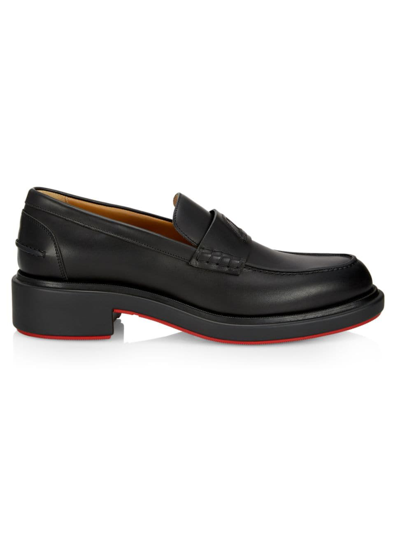 Shop Christian Louboutin Men's Urbino Leather Loafers In Black