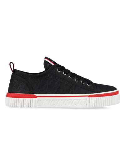 Shop Christian Louboutin Men's Pedro Junior Jacquard Low-top Sneakers In Black