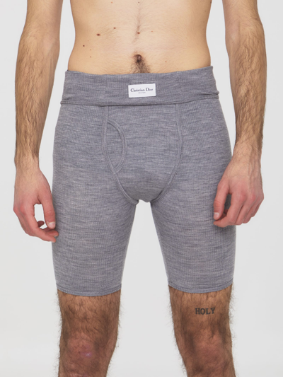 Shop Dior Wool Jersey Boxer Shorts In Grey