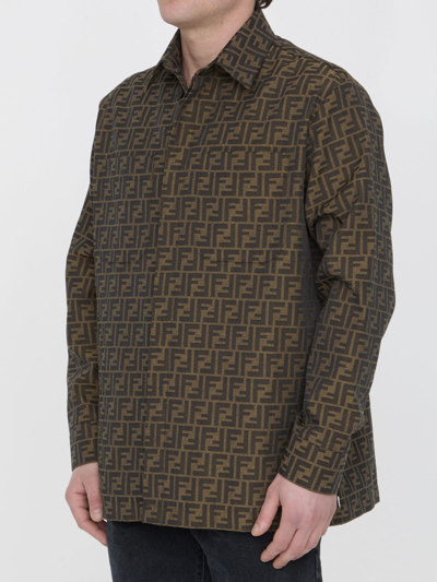 Fendi Twill Shirt Featuring Printed Pattern In Beige