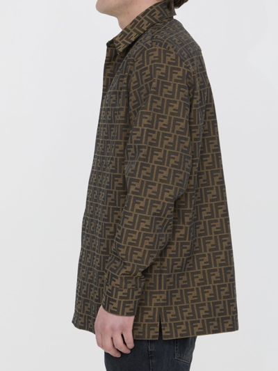 Fendi Twill Shirt Featuring Printed Pattern In Beige