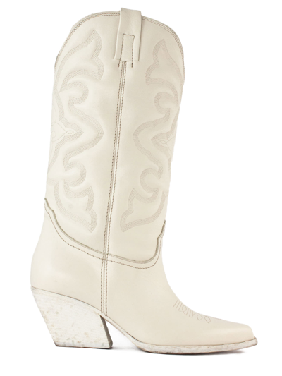 Shop Elena Iachi White Leather Texan Boots In Bianco