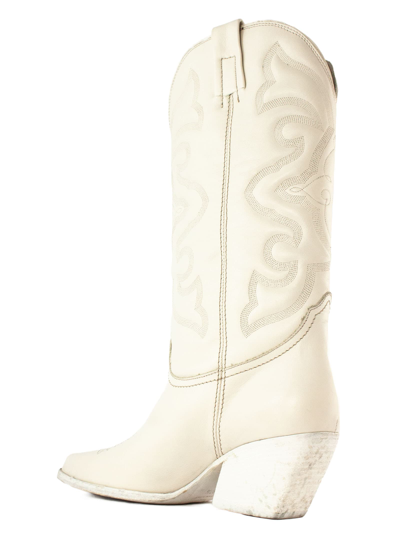 Shop Elena Iachi White Leather Texan Boots In Bianco