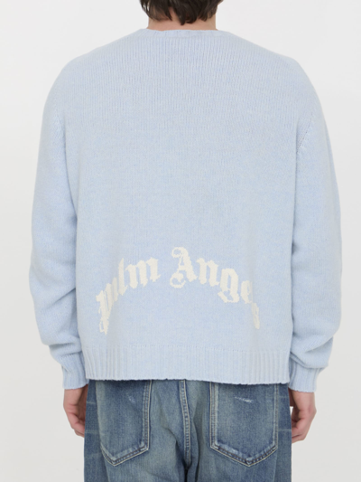 Shop Palm Angels Logo Sweater In Light Blue