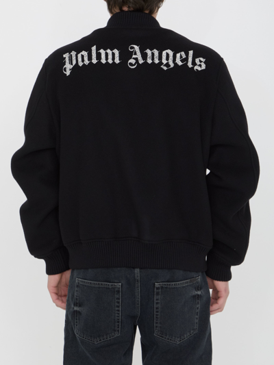 Shop Palm Angels Varsity Monogram Jacket In Black