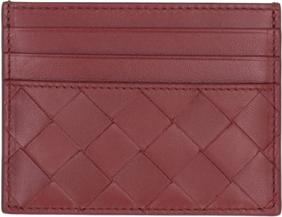 Shop Bottega Veneta Intrecciato Card Case In Red-purple Or Grape