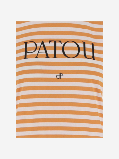 Shop Patou Striped Cotton T-shirt With Logo In Light Orange