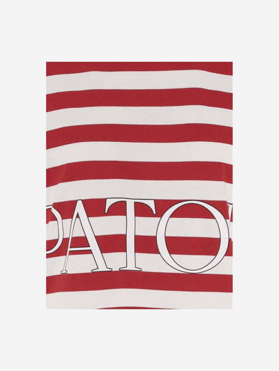 Shop Patou Cotton T-shirt With Logo Striped Pattern In Red White