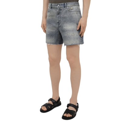 Shop Saint Laurent Denim Destroyed California Shorts In Blue