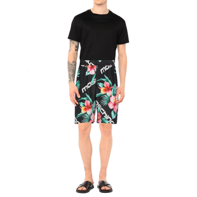 Shop Moschino Floral Print Silk Shorts In Black