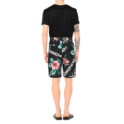 Shop Moschino Floral Print Silk Shorts In Black