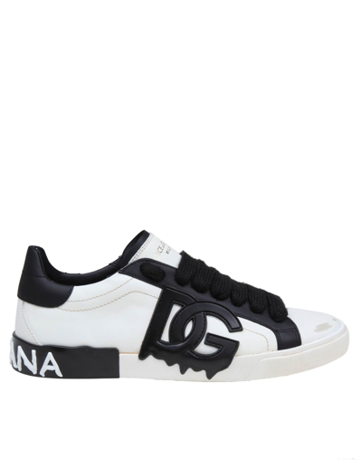 Shop Dolce & Gabbana Black And White Calfskin Low Sneakers In White/black