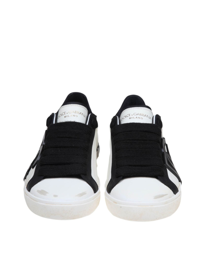 Shop Dolce & Gabbana Black And White Calfskin Low Sneakers In White/black