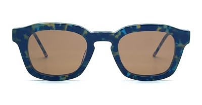 Shop Thom Browne Rectangular - Navy Melange Sunglasses In Navy Blue