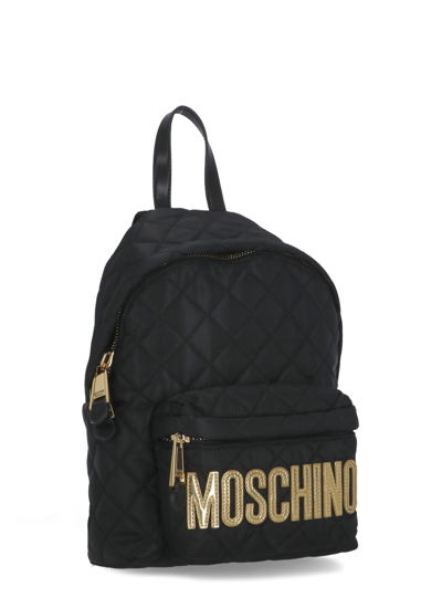 Shop Moschino Quilted Backpack With Logo In Black